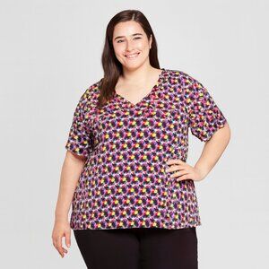 Ulla Popken top size 32/34 Women's Tunic Black with hearts 95% cotton